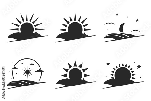 Minimalist golden twilight spectrum icon set