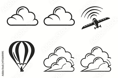 Minimalist heavenly clouds icon set with celestial elements