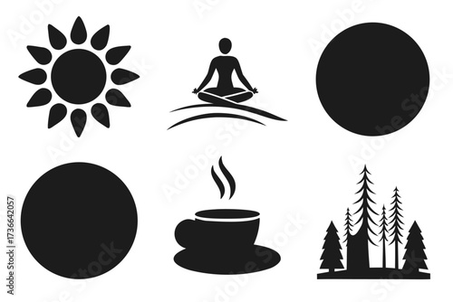 Morning serenity minimalist icon set with six unique designs