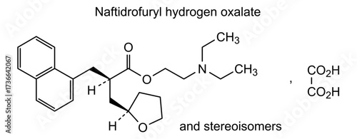 Chemical structure of naftidrofuryl hydrogen oxalate, drug substance