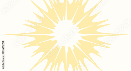 Brilliant yellow sunburst radiating outward with bright light and star-like rays creating a dazzling effect of pure energy and radiant warmth on a white background