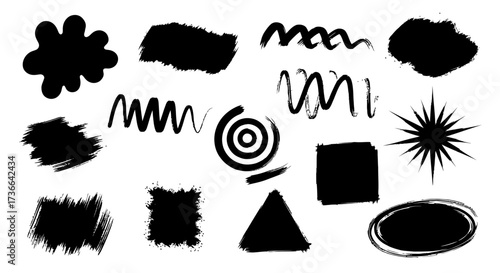 Collection of Black Paint Splatters Brush Strokes and Geometric Shapes for Artistic Design and Creative Projects