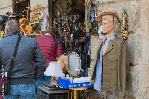 Cityscape at the Rastro de Madrid (Madrid Fleamarket), Spain
