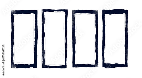 Four Empty White Rectangles with Thick Dark Blue Borders Arranged in a Row Side by Side with a White Background Illustrating Space for Content or Design Elements