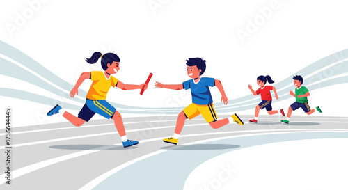 Children Relay Race: A Vector Illustration depicting teamwork and athleticism on track
