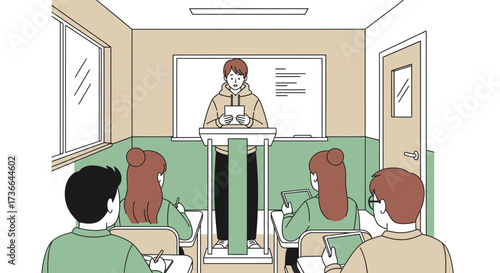Classroom Presentation: A Teacher Orator Addresses Students, Giving Lectures In School