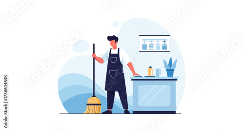 Cleaning Concept Illustration Showing Person Sweeping, Clean Environment Illustration