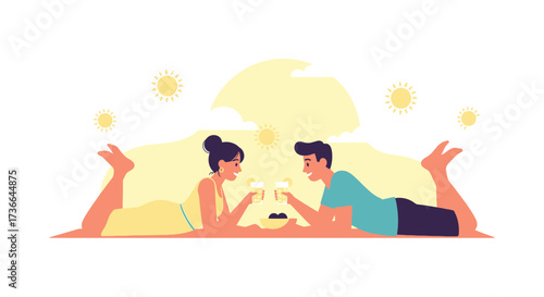 Couple Enjoying Beachside Drinks With Sunny Skies and Shared Moments of Celebration