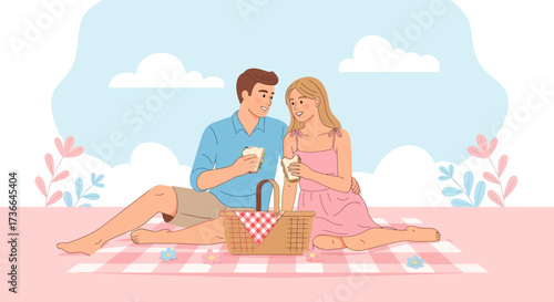 Couple Enjoying Their Refreshing Picnic in the Park on a Sunny Day Together