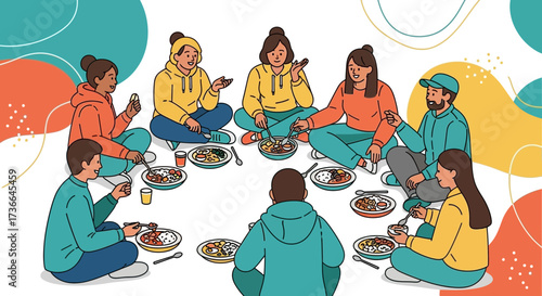 Community Gathering, Sharing, And Companionship Around A Delicious Meal Together