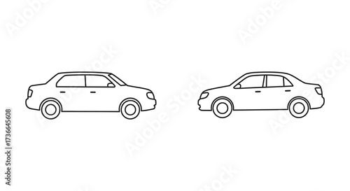 Simple outline drawing of two similar sedan cars viewed from the side