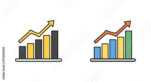 Two sets of colorful bar graphs displaying upward trending data