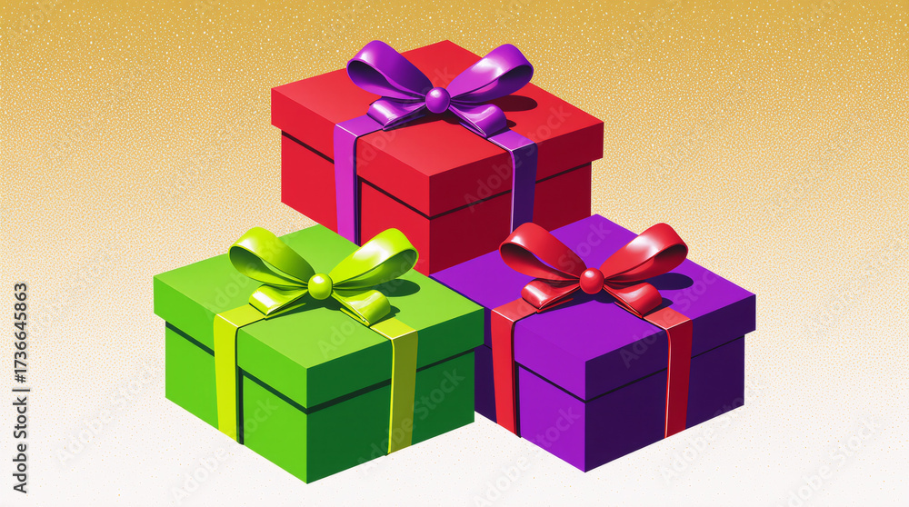 Fototapeta premium Colorful gift boxes stacked together, ready for celebration or special occasion, creating a festive atmosphere