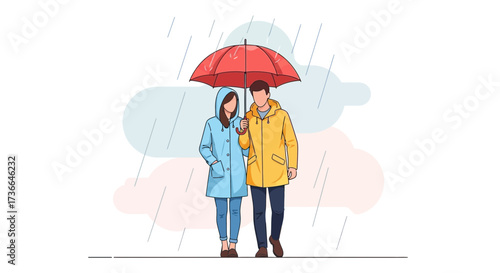 Couple walking in the rain under an umbrella, illustrating love and companionship