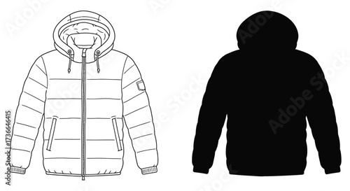 Black and white illustration of a quilted puffer jacket design