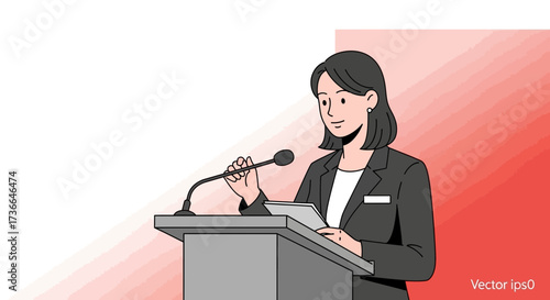 Confident Businesswoman Addressing Audience With Microphone During Presentation and Public Speaking