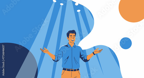 Confident Presenter Illuminated by Spotlight, Ready to Share Ideas With an Audience