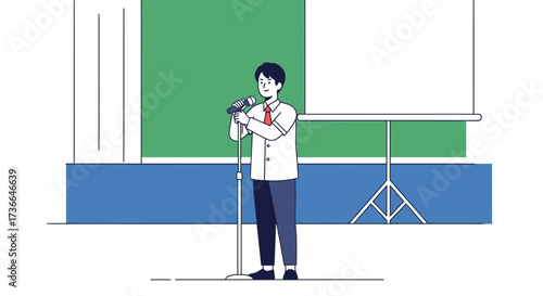 Confident Presenter Holding Microphone During Public Speaking Engagement On Stage Illustration