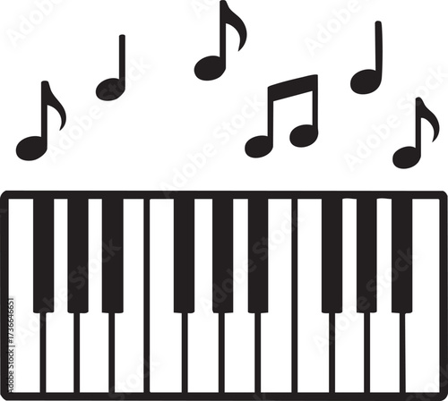 Keyboard with Music Notes silhouette vector Illustration
