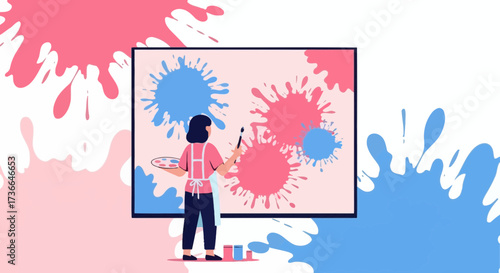 Creative Artist Painting Splatters And Abstract Art With Paintbrush And Palette