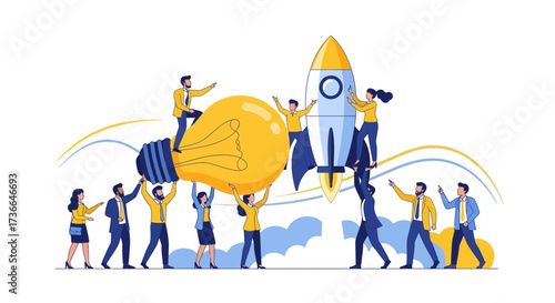 Creative business team launching innovative ideas and achieving their goals together