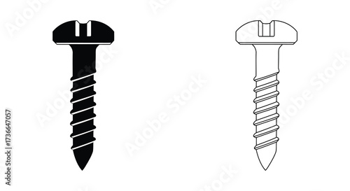 Two black and white illustrations of screws side and front view
