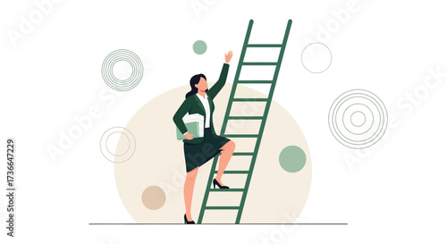 Corporate Woman Ascending Ladder Toward Success and High Achievement Aspirations