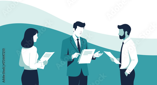 Corporate Team Reviewing Documents, Business Colleagues Examining Reports Together in a Meeting