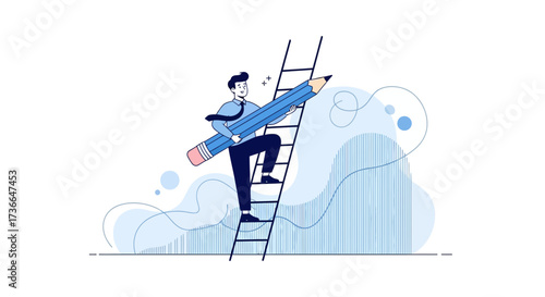 Creative Professional Ascending A Ladder With An Oversized Pencil Symbolizing Growth