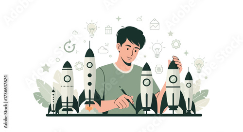 Creative Visionary Designs Innovative Rocket Concepts in Vector Illustration Form