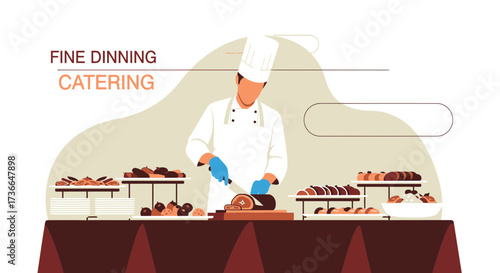 Culinary Expert Slicing Food in A Fine Dining Setup for Exceptional Catering Services