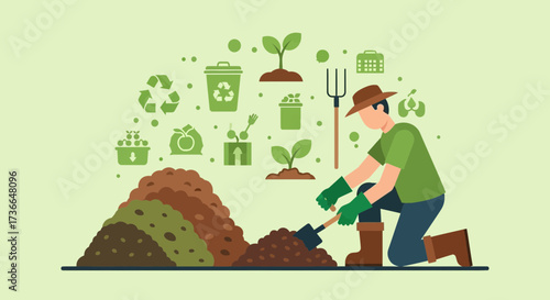 Cultivating The Earth: A Gardener Actively Composting With Sustainable Practices