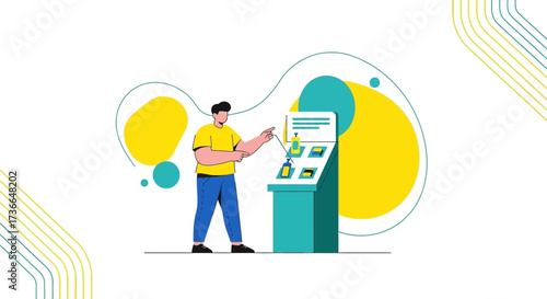 Customer Selecting Product at Informative Display Stand for Modern Technological Items