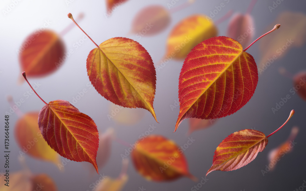 Obraz premium Autumn leaves falling in a gentle breeze with warm colors