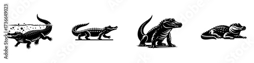 Modern Minimalist Alligator Icon, Flat Silhouette of a Full Body Walking Alligator Vector for Wildlife Illustration Design