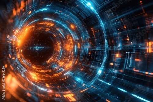 Wallpaper Mural A futuristic tunnel of glowing blue and orange lights conveys a sense of motion and energy Torontodigital.ca