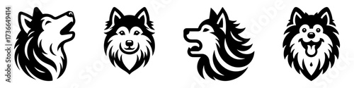 Modern Minimalist American Eskimo Dog Head Icon, Flat Silhouette of a Fluffy Pet Vector for Canine Illustration Design