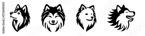 Modern Minimalist American Eskimo Dog Head Icon, Flat Silhouette of a Fluffy Pet Vector for Canine Portrait Illustration Design