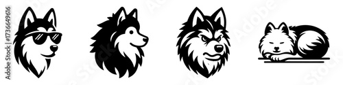 Modern Minimalist American Eskimo Dog Sleeping Icon, Flat Silhouette of a Fluffy Pet Vector for Animal Illustration Design