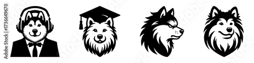 Modern Minimalist American Eskimo Dog Head Graduation Icon, Flat Silhouette of a Fluffy Pet Vector for Celebration Illustration Design