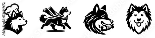 Modern Minimalist American Eskimo Dog Wearing Chef Hat Icon, Flat Silhouette of a Fluffy Pet Vector for Cooking Illustration Design