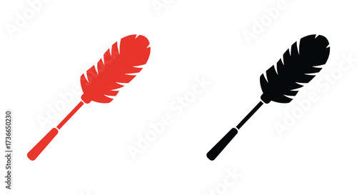 Two feather dusters one red and one black isolated on white background