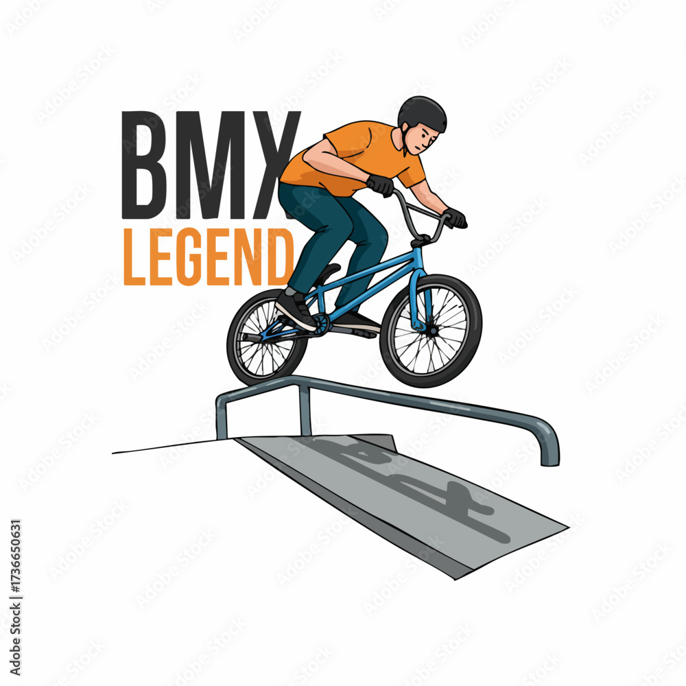 Fototapeta premium Detailed Illustration BMX Legend Performing Stunt on Railing Extreme Sport