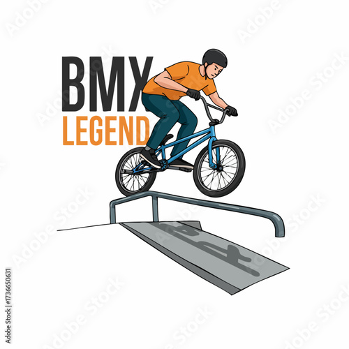 Detailed Illustration BMX Legend Performing Stunt on Railing Extreme Sport
