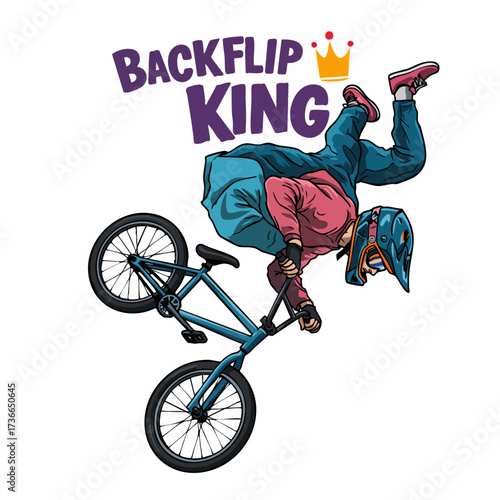 Cartoon Style Detailed Backflip King Illustration of BMX Rider Athlete