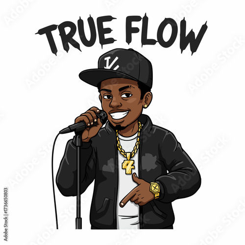 Cool Cartoon Style Rapper Boy with Microphone Illustration Asset Design