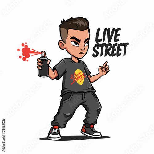 Cartoon Style Street Artist with Spray Paint Illustration Character