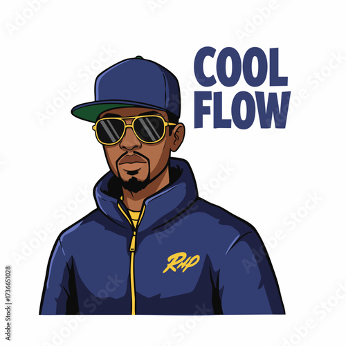 Trendy Flat Cartoon Style Portrait of Cool Rapper Character Illustration