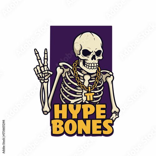 Cartoon Funny Skeleton with Gold Chain Illustration for Apparel Design