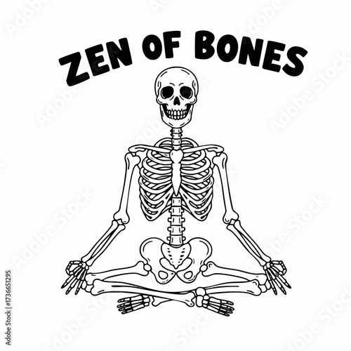 Line Art Detailed Skeleton in Lotus Position for Yoga Illustration